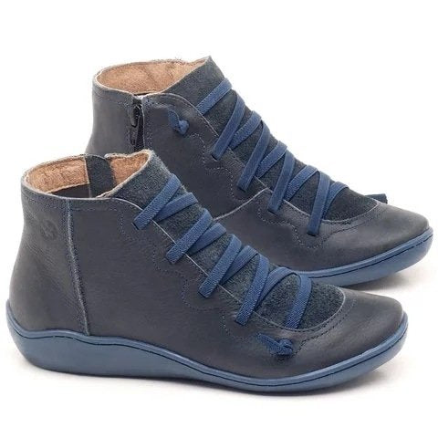 Damen nan knöchelhoher Softleder-Sneakerboot mit seitlichem Reißverschluss elastischer Zierschnürung und ergonomischer Komfortsohle EB