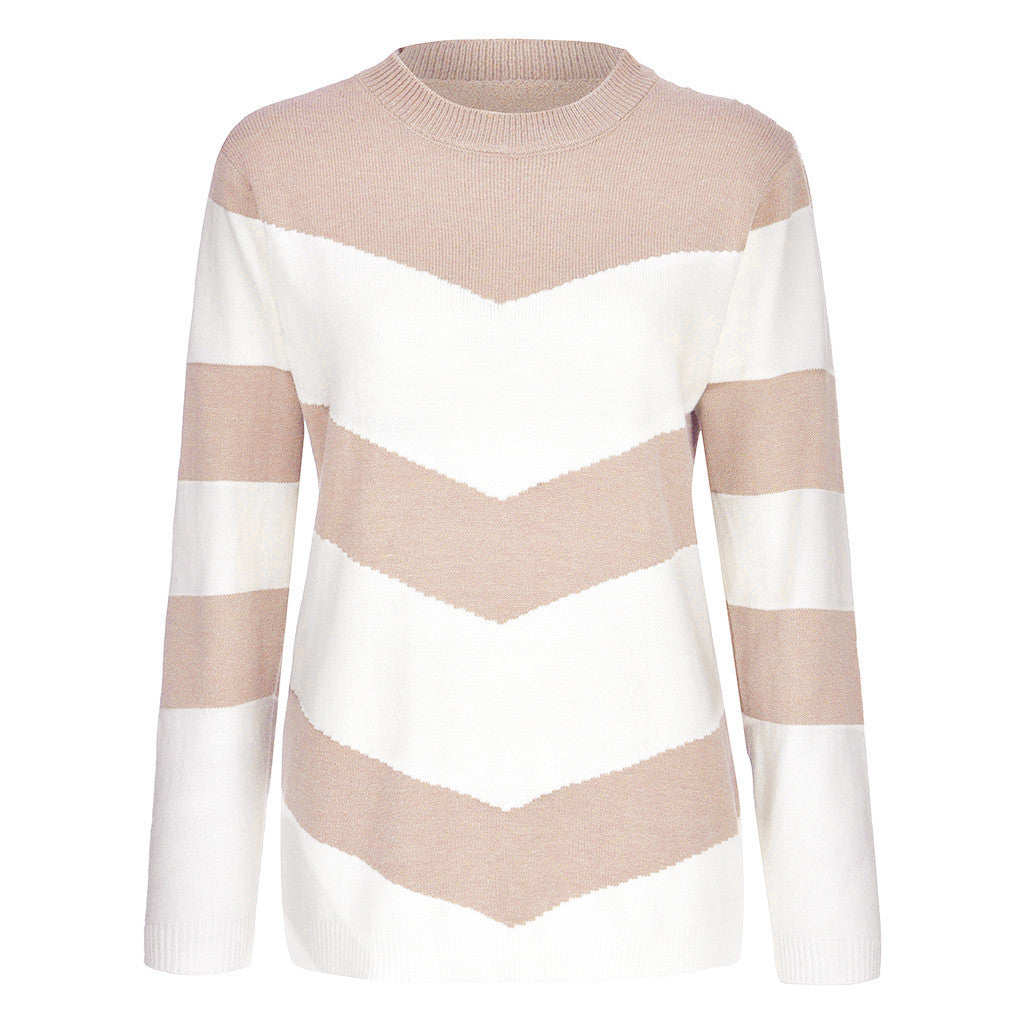 Damen modischer Pulli mit Chevron-Muster und Rundhalsausschnitt EB