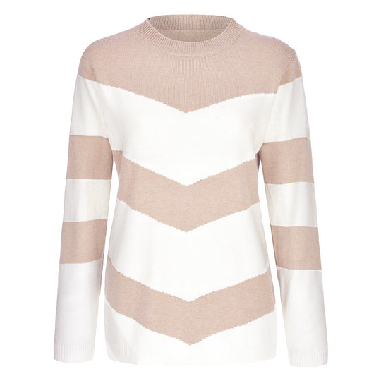 Damen modischer Pulli mit Chevron-Muster und Rundhalsausschnitt EB
