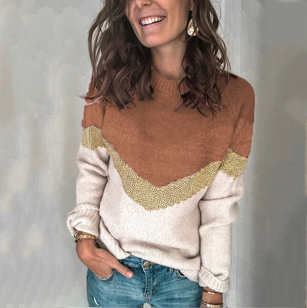 Damen moderner Strukturpullover mit geometrischem Design EB