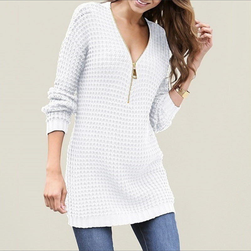 Damen Pullover mit edlem Reißverschluss und strukturierter Oberfläche EB