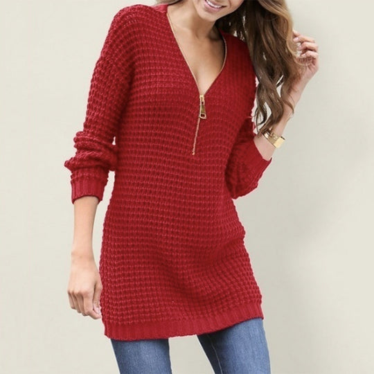 Damen Pullover mit edlem Reißverschluss und strukturierter Oberfläche EB