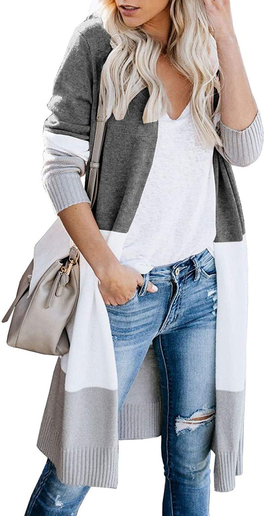 Damen Langstrickjacke mit modernem Farbblocking und bequemer Passform EB