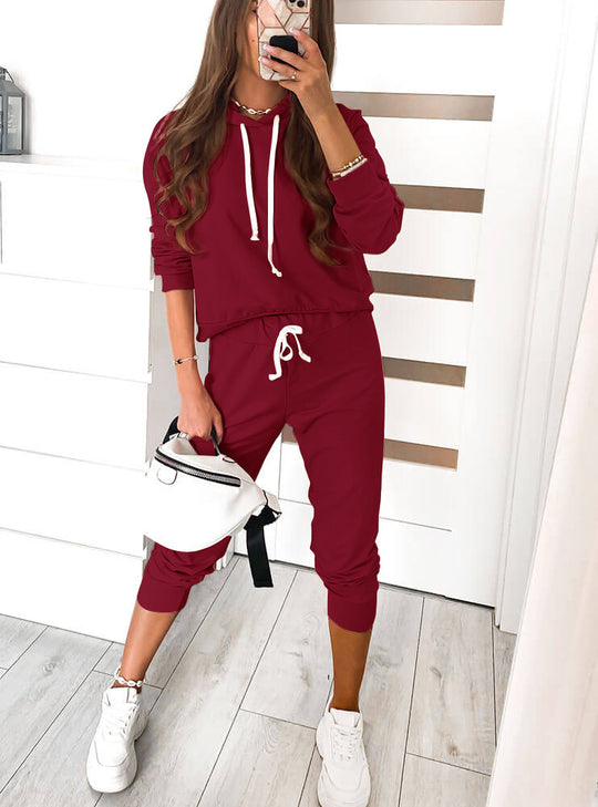 Damen sportliches Hoodie-Set mit elastischen Bündchen und komfortablem Schnitt EB