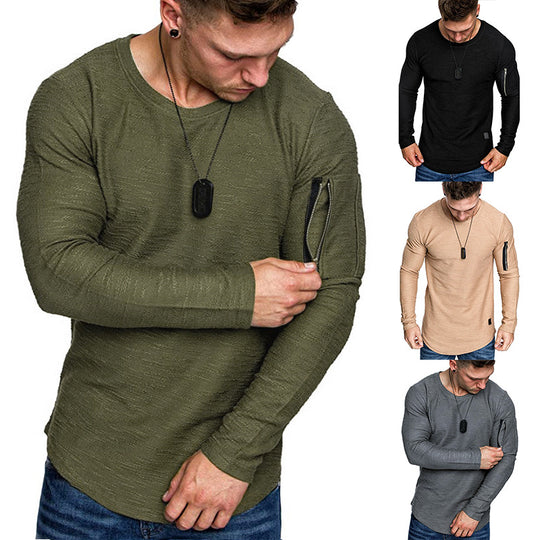 Herren lässiges Langarmshirt mit strapazierfähigem Reißverschluss und modernem Schnitt EB