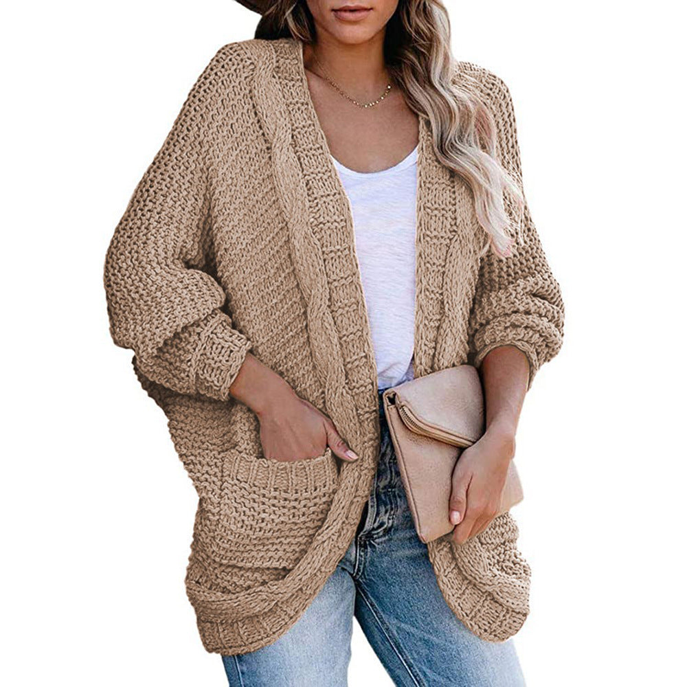 Damen Grobstrick-Cardigan mit offenen Ärmeln und großzügigen Taschen EB