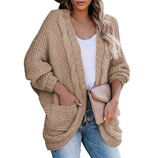 Damen Grobstrick-Cardigan mit offenen Ärmeln und großzügigen Taschen EB