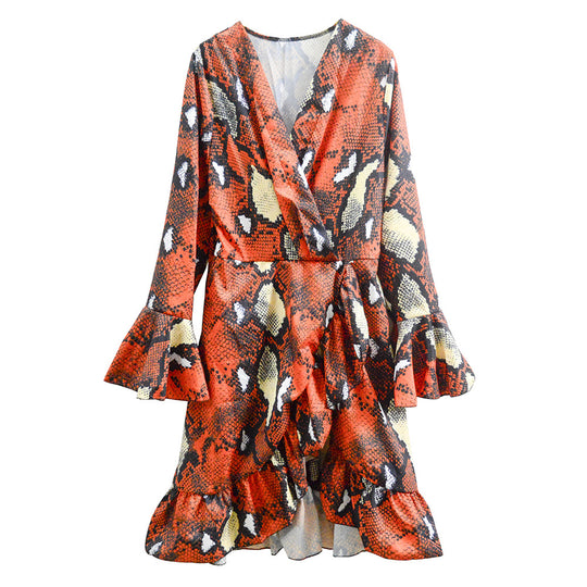 Damen Wickelkleid mit trendy Schlammintarsien und artvollen Volantärmeln EB