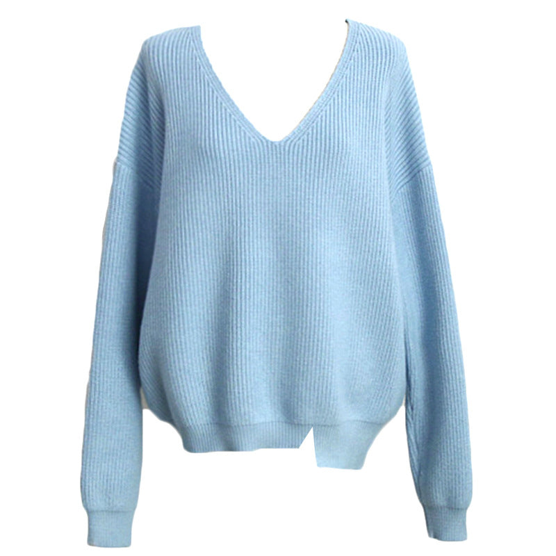 Damen eleganter V-Ausschnitt Strickpullover mit strukturiertem Design EB