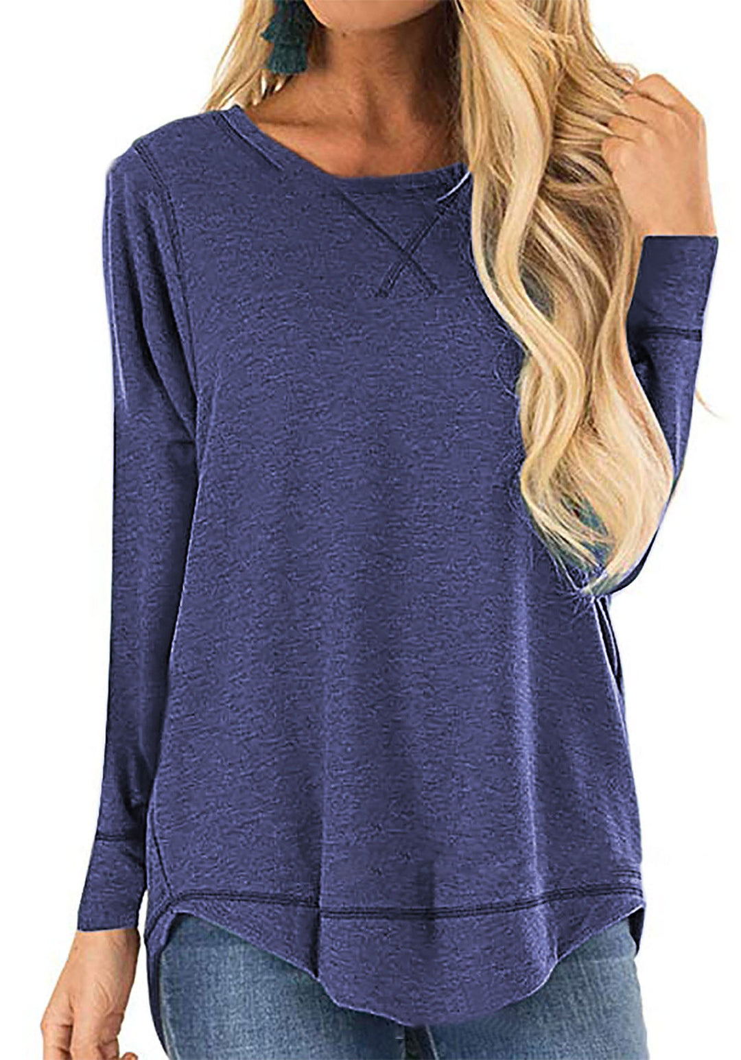 Damen lässiges Langarmshirt aus atmungsaktiver Baumwolle mit modischen Seitenschlitzen EB