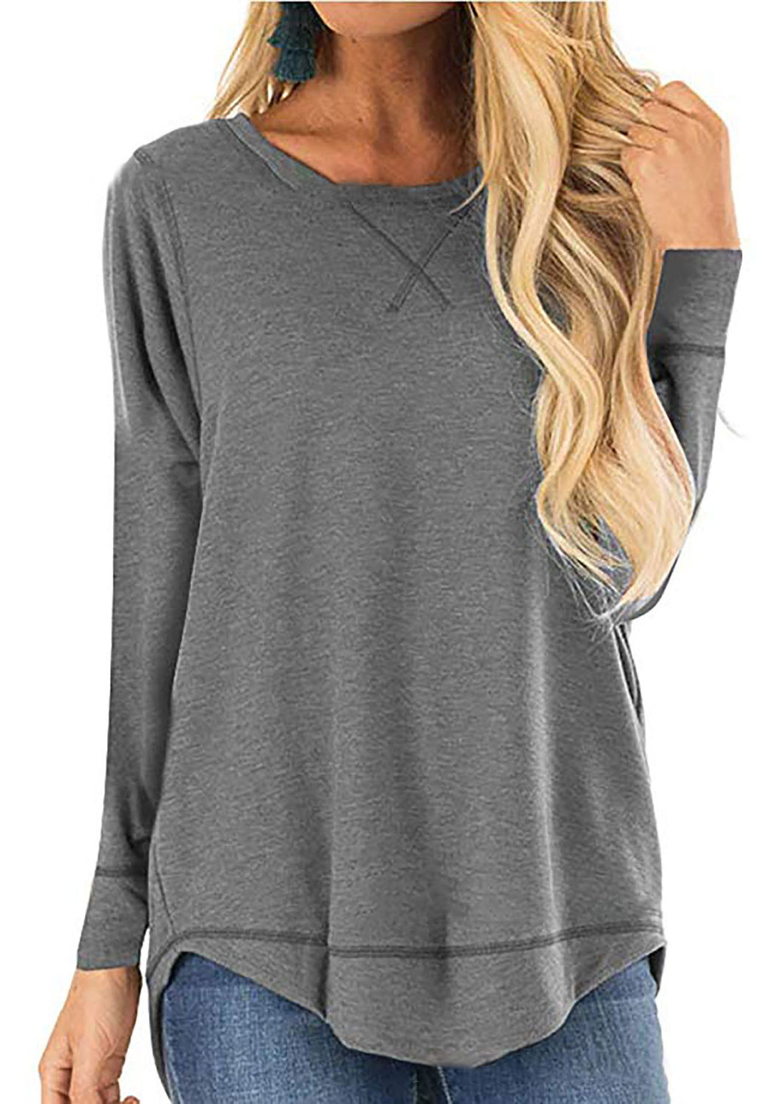 Damen lässiges Langarmshirt aus atmungsaktiver Baumwolle mit modischen Seitenschlitzen EB