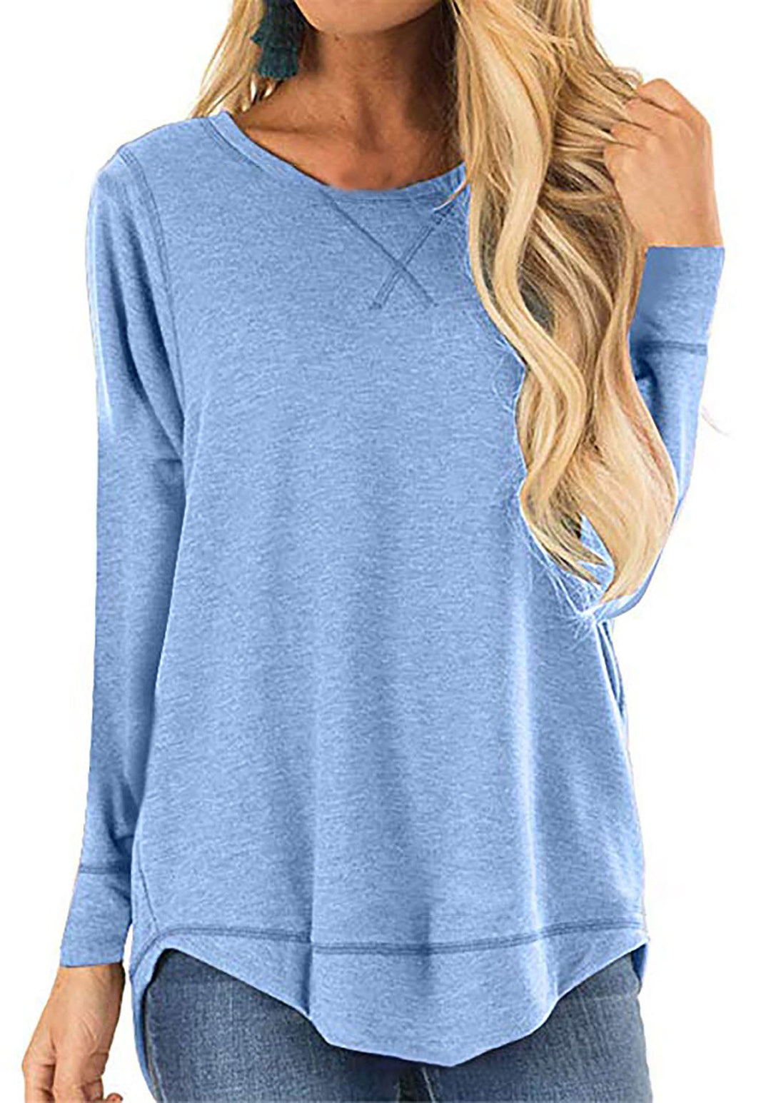 Damen lässiges Langarmshirt aus atmungsaktiver Baumwolle mit modischen Seitenschlitzen EB