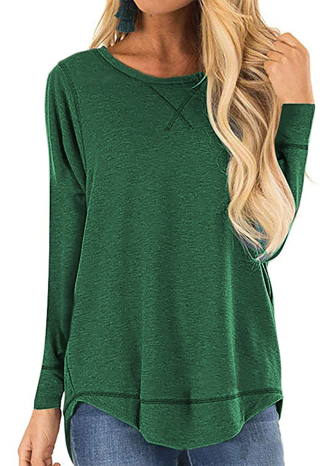 Damen lässiges Langarmshirt aus atmungsaktiver Baumwolle mit modischen Seitenschlitzen EB