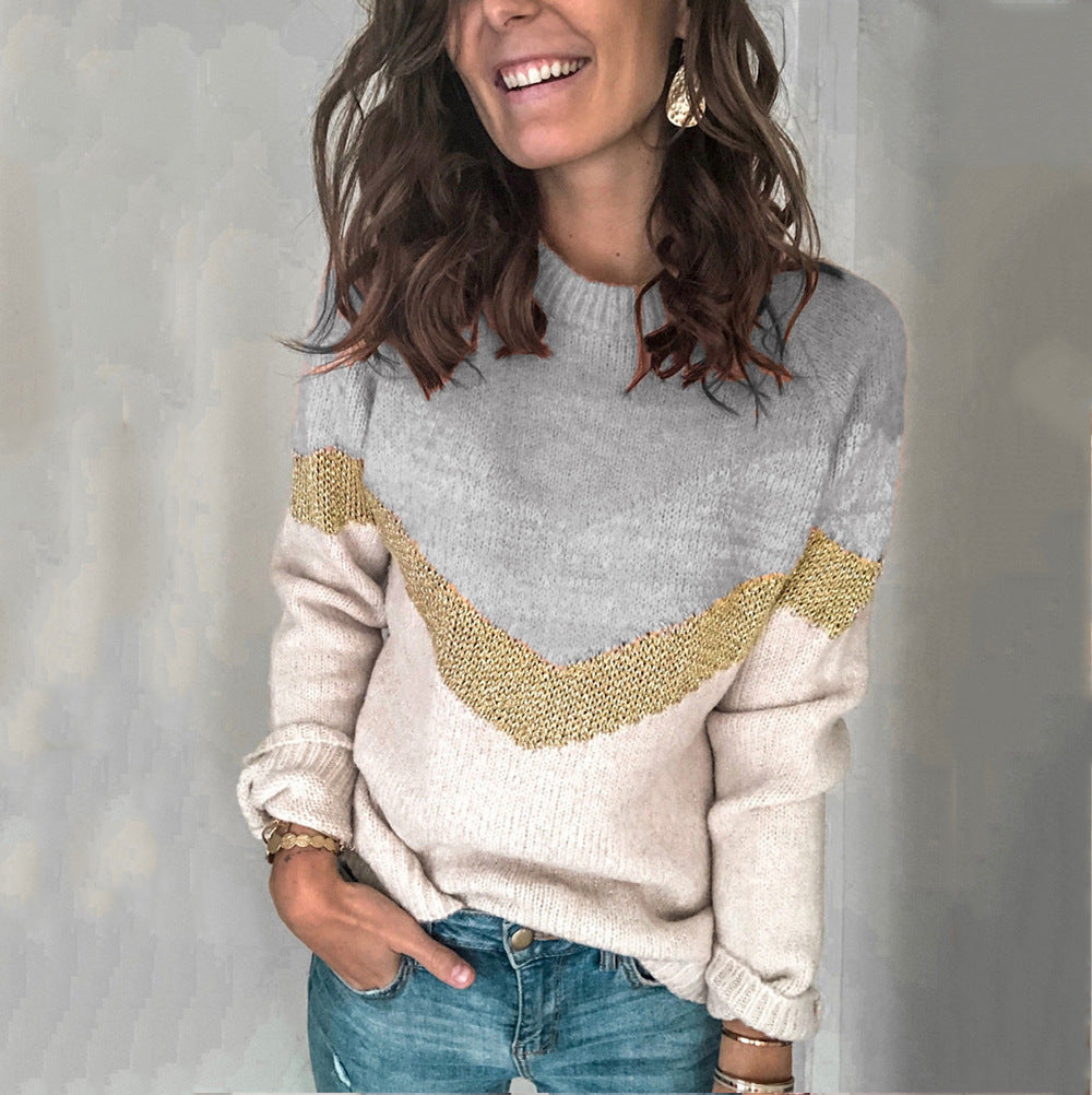 Damen moderner Strukturpullover mit geometrischem Design EB