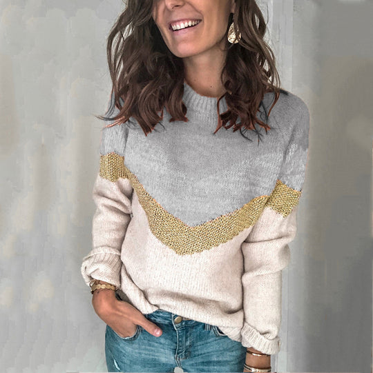 Damen moderner Strukturpullover mit geometrischem Design EB