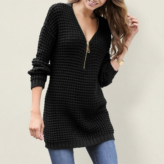 Damen Pullover mit edlem Reißverschluss und strukturierter Oberfläche EB