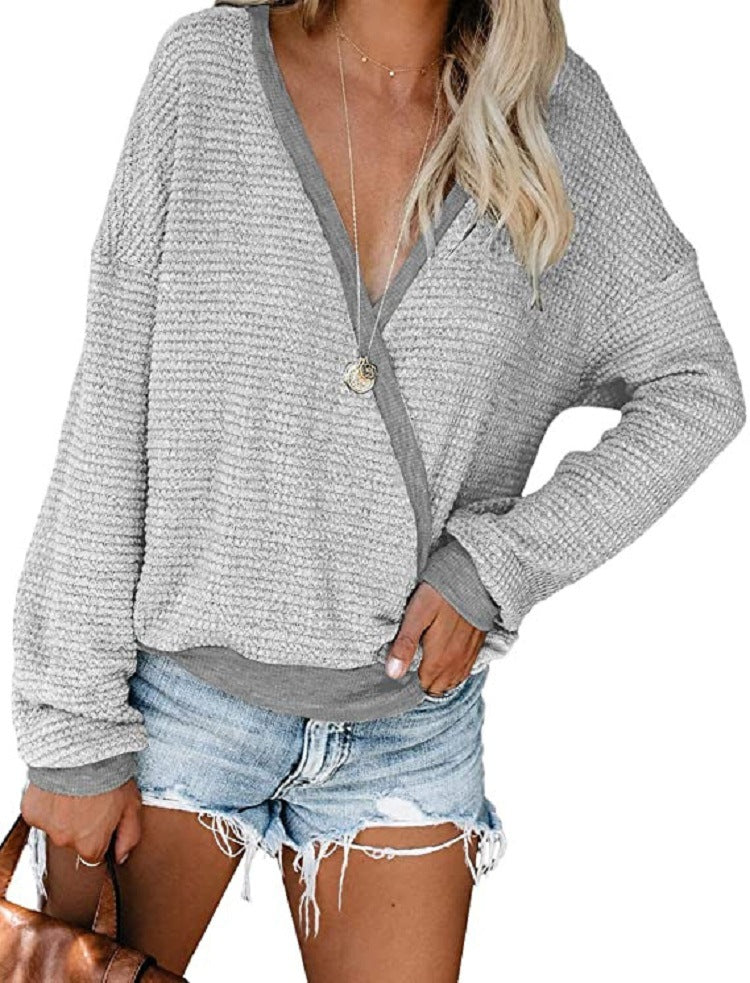 Damen lässiger Pullover mit tiefem V-Ausschnitt und lockerer Passform EB