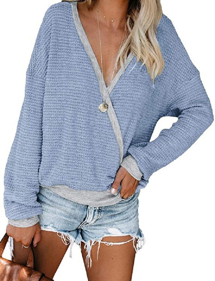 Damen lässiger Pullover mit tiefem V-Ausschnitt und lockerer Passform EB