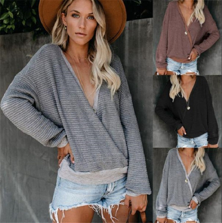 Damen lässiger Pullover mit tiefem V-Ausschnitt und lockerer Passform EB