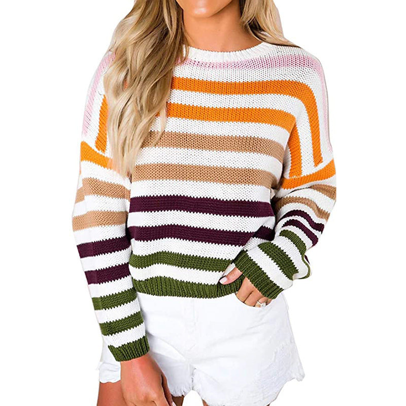 Damen gestreifter Strickpullover mit lässigem Schnitt und langlebigem Material EB