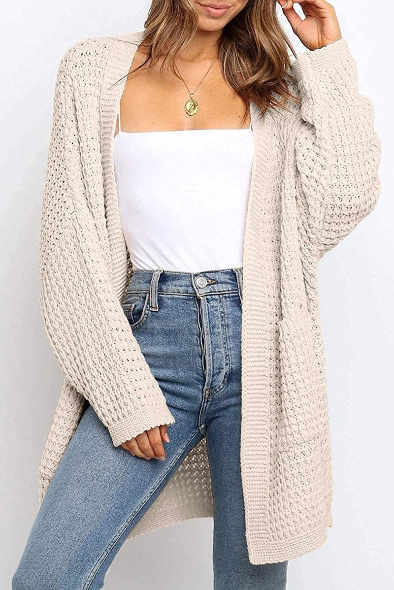 Damen Grobstrick Cardigan mit offenen Fronten und praktischen Taschen EB