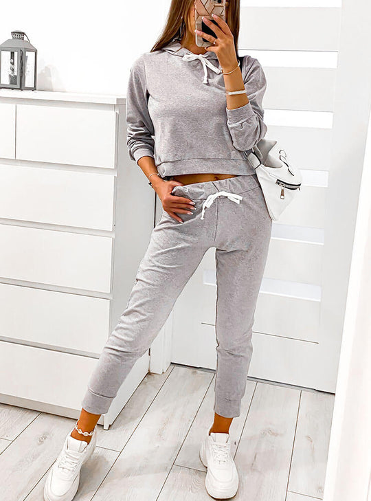 Damen sportliches Hoodie-Set mit elastischen Bündchen und komfortablem Schnitt EB