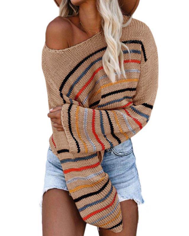 Damen lässiger Cropped Pullover mit trendigem Streifenmuster EB