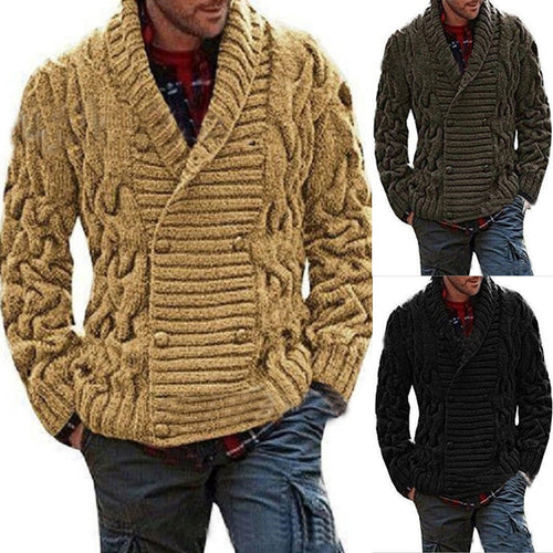 Herren Strickjacke mit doppelter Knopfleiste und kreativem Zopfmuster EB