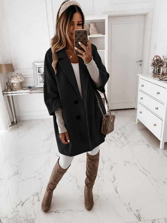Damen lässiger Oversized-Mantel mit doppeltem Knopfverschluss EB