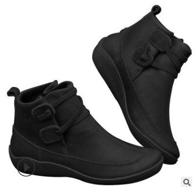 Damen nan knöchelhohe Freizeit-Stiefelette aus softem Lederimitat mit gepolstertem Komfortfußbett und dekorativen Klettriemen EB