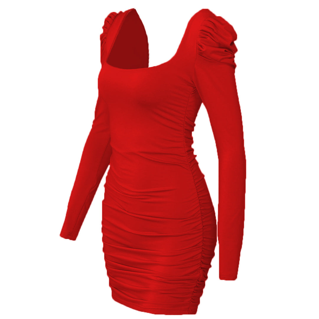 Damen Raffiniertes Mini-Kleid mit Raffung und Ballonärmeln EB