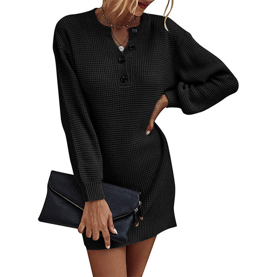 Damen Strickkleid mit Knopfdetails und weitem Schnitt EB