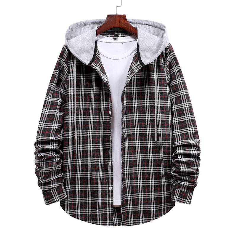 Herren Hemd mit integrierter Kapuze und modischem Karo-Design EB