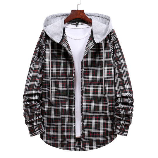 Herren Hemd mit integrierter Kapuze und modischem Karo-Design EB