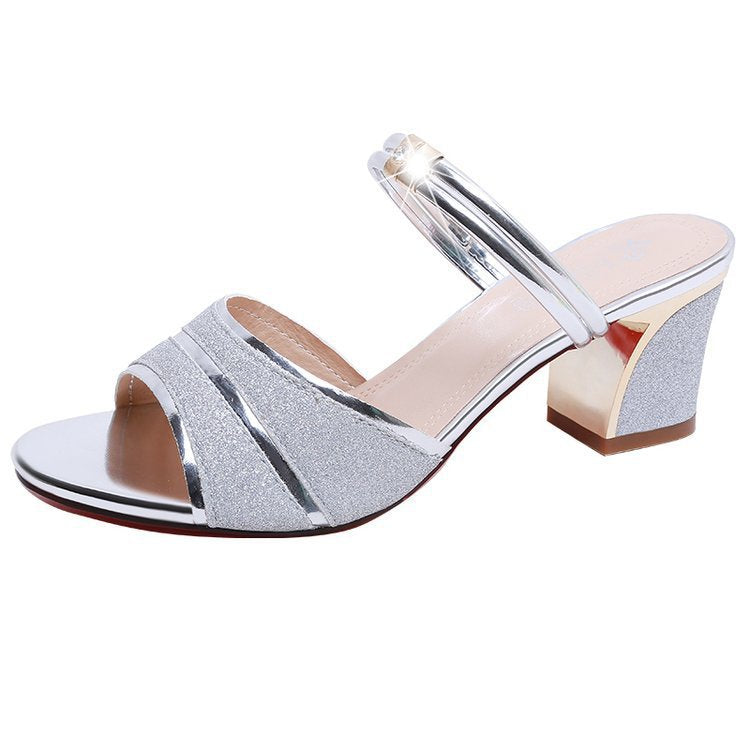 Damen Glamouröse High Heel Sandalen mit funkelnden Akzenten und komfortablem Blockabsatz EB