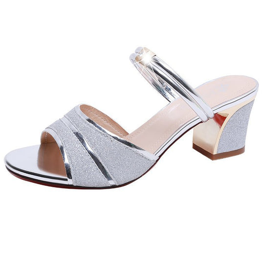 Damen Glamouröse High Heel Sandalen mit funkelnden Akzenten und komfortablem Blockabsatz EB