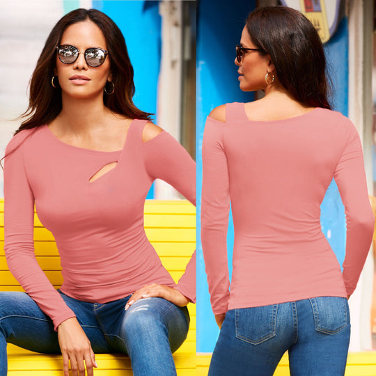 Damen Langarmshirt mit schulterfreien Details und modischem Cut-Out EB