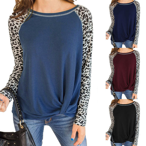 Damen lässiges Oberteil mit animalischem Muster und lässigem Knoten-Design EB