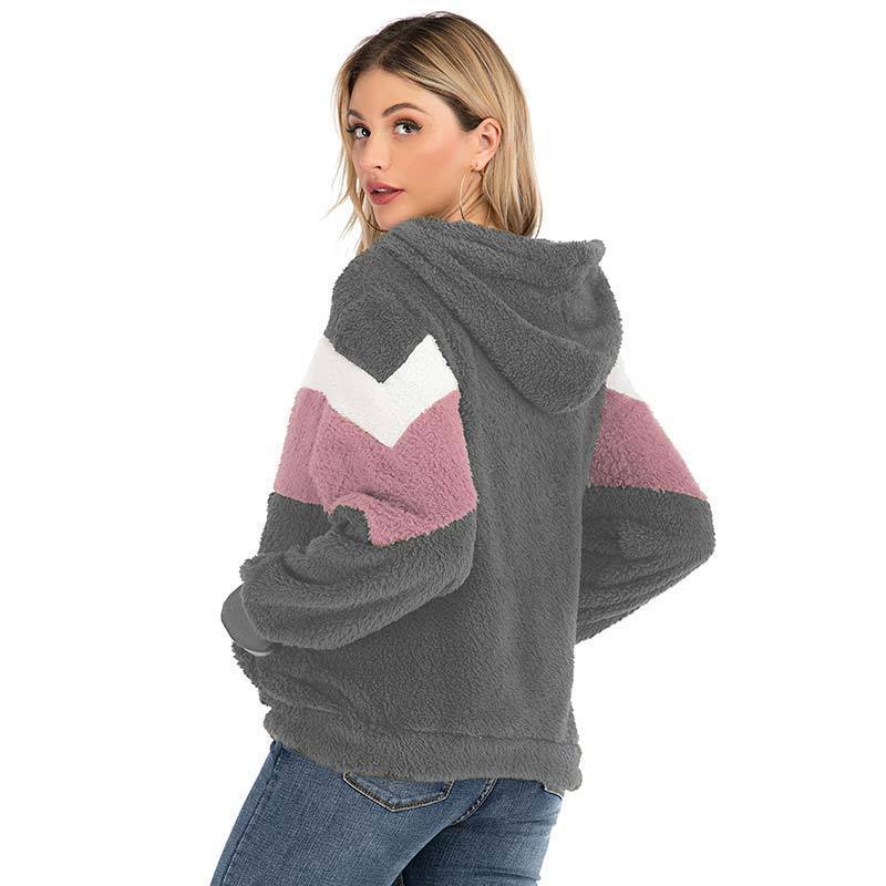 Damen Fleecejacke mit kontrastierenden Streifen und Kapuze EB