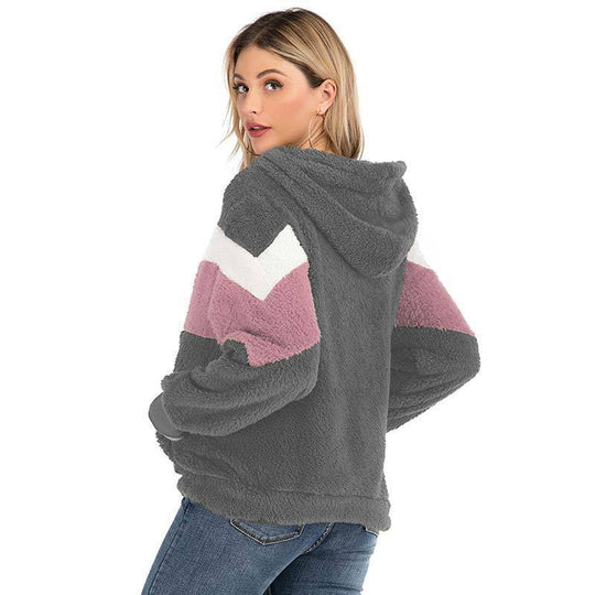 Damen Fleecejacke mit kontrastierenden Streifen und Kapuze EB