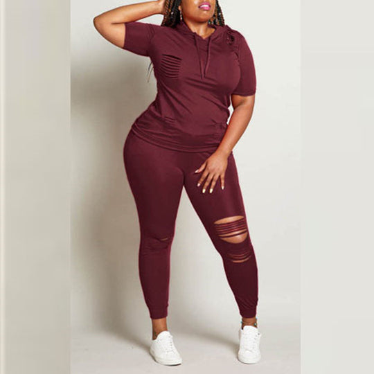 Damen Sportliches Freizeit-Set mit Kurzarmpullover und Hose mit Reißverschluss EB