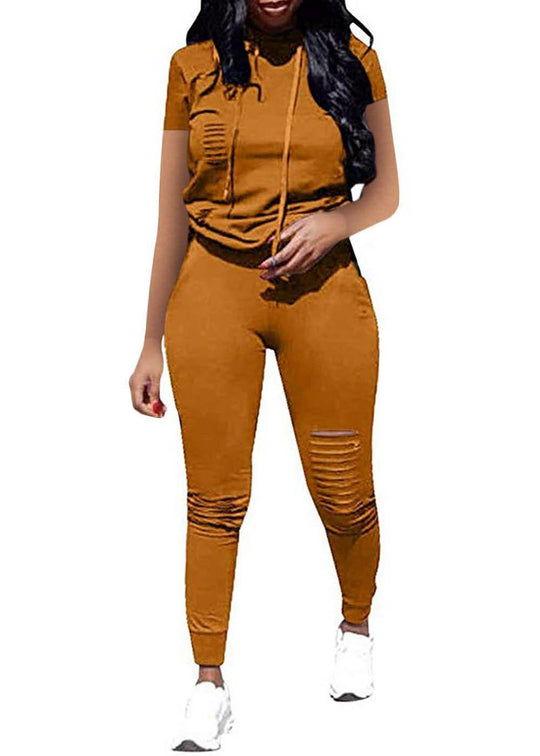 Damen Sportliches Freizeit-Set mit Kurzarmpullover und Hose mit Reißverschluss EB