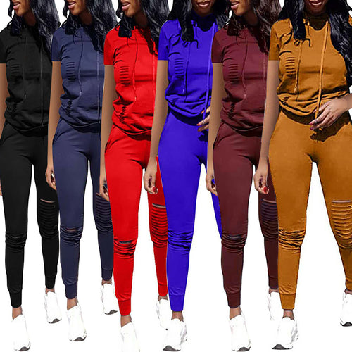 Damen Sportliches Freizeit-Set mit Kurzarmpullover und Hose mit Reißverschluss EB