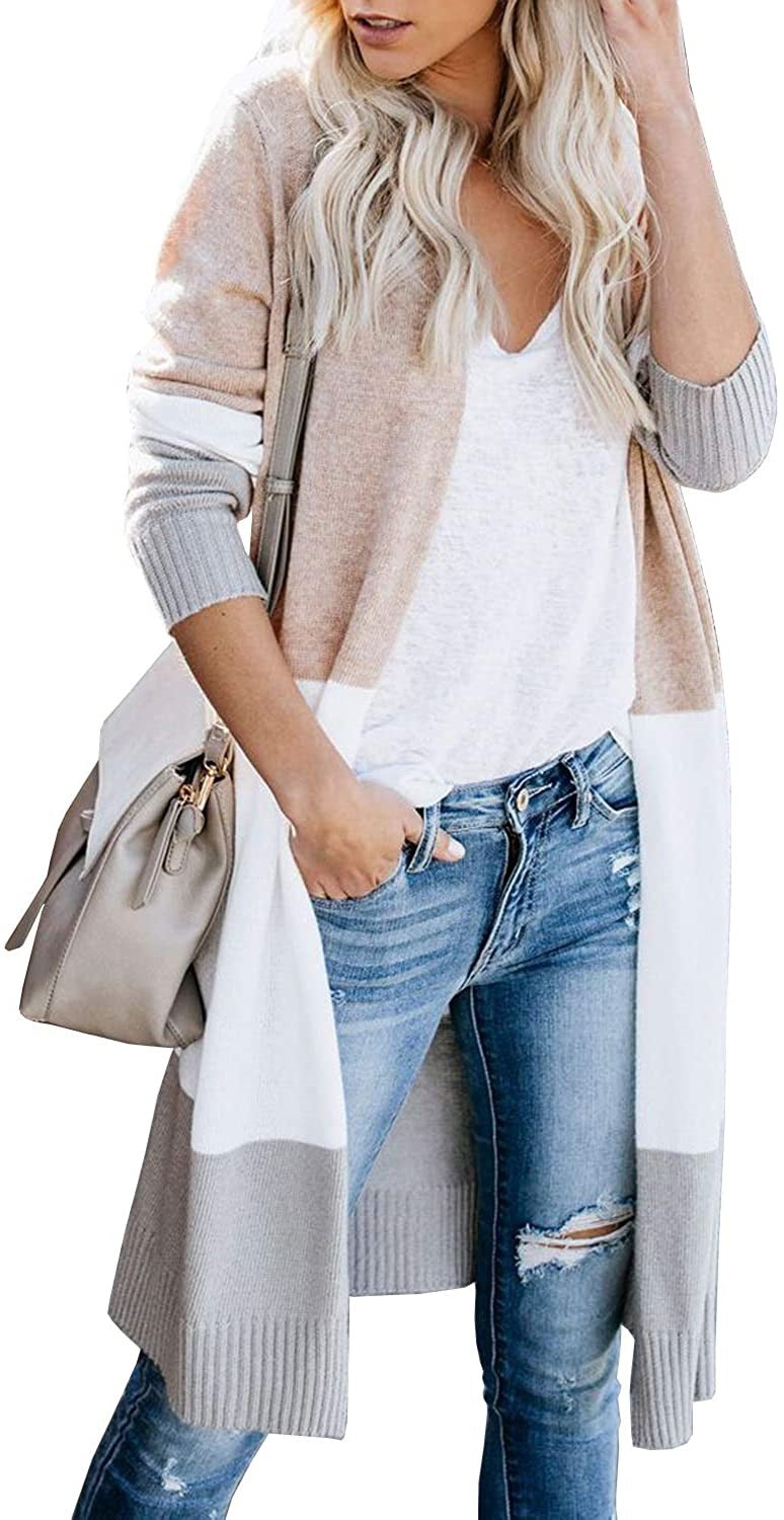 Damen Langstrickjacke mit modernem Farbblocking und bequemer Passform EB