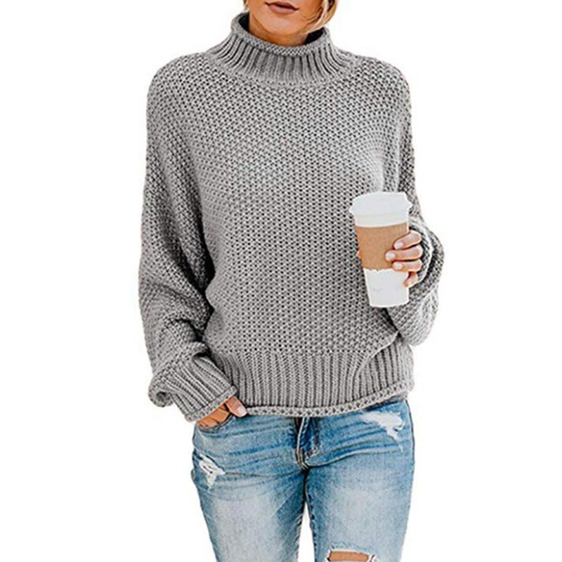 Damen gemütlicher Rollkragenpullover aus strukturierter Wolle EB