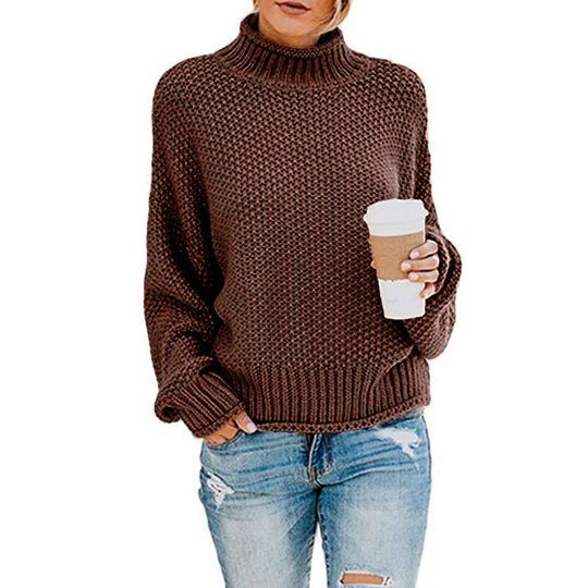 Damen gemütlicher Rollkragenpullover aus strukturierter Wolle EB