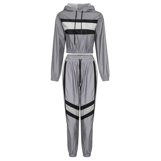 Damen cropped Kapuzenpullover im sportlichen Stil mit Kontraststreifen EB