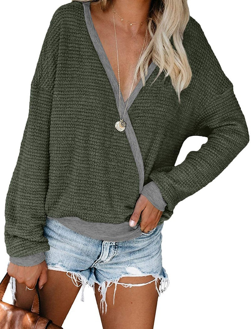 Damen lässiger Pullover mit tiefem V-Ausschnitt und lockerer Passform EB
