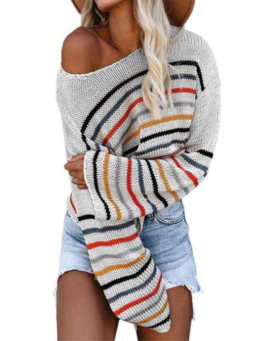 Damen gestreifter, lässiger Pullover EB