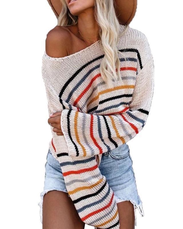 Damen gestreifter, lässiger Pullover EB